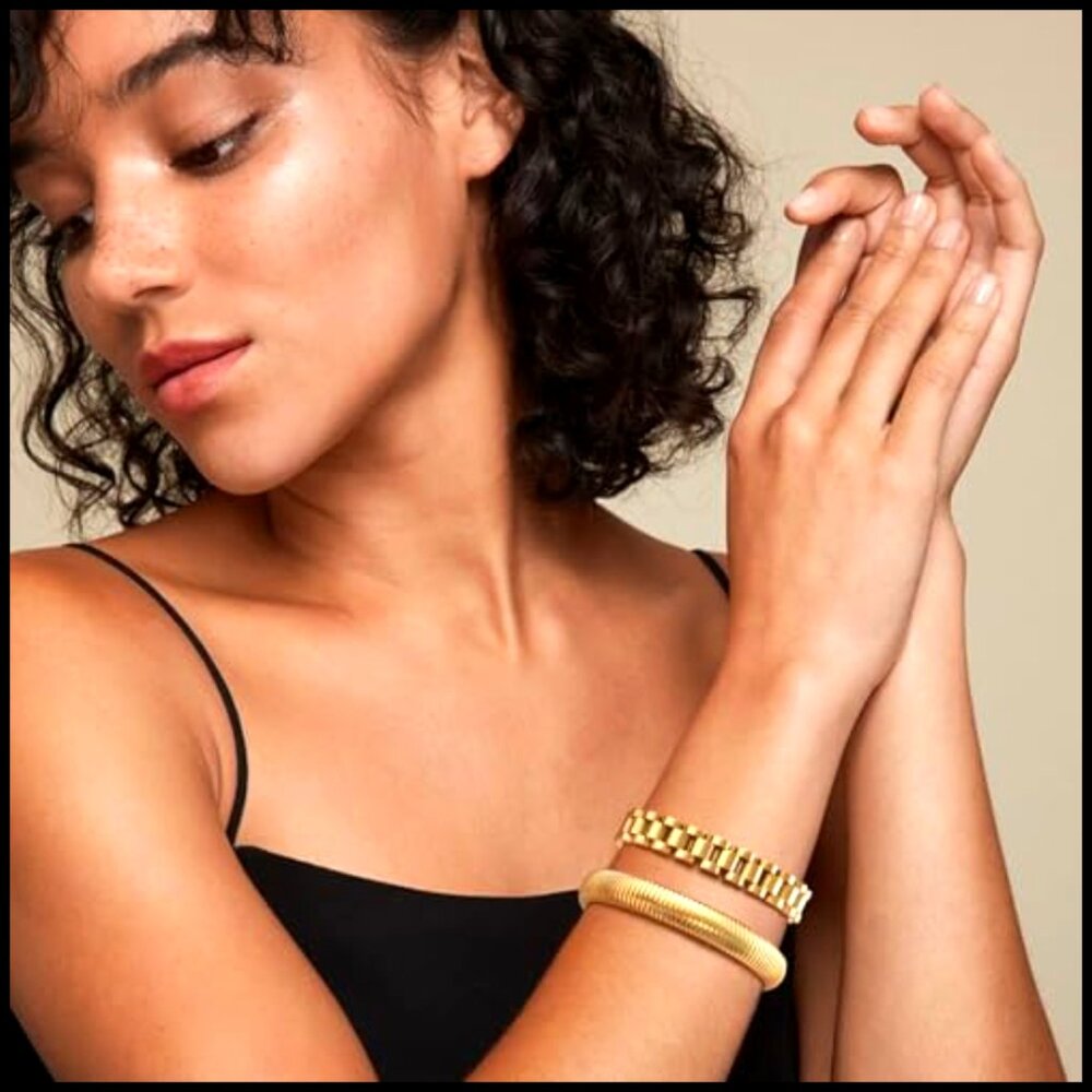 Stackable Chunky Link Bracelets Set Gold Plated S… - image 3